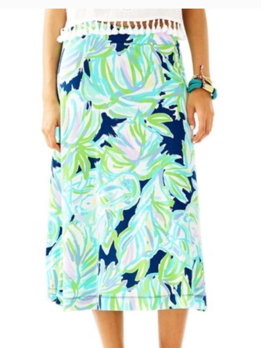 Lilly Pulitzer Navy Skirt with Mint, Light Blue & Pastel Pink Leaf Print